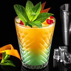 Une image du cocktail Oasis coloré : le Minty Sunrise ! - image générée par IA (DALL-E)