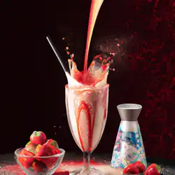 Une image de Tornade de fraises et de mangue : le cocktail qui va te faire tourner la tête ! - image générée par IA (DALL-E)