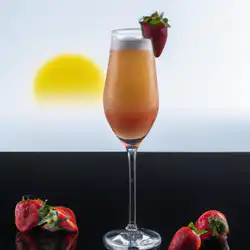 Une image de Le Sunrise Bellini : le cocktail qui réveille ton palais ! - image générée par IA (DALL-E)
