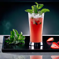 Une image de Cocktail Fraise et Pomme sur le toit de menthe, le mélange parfait pour un moment entre amis 🍹🍓🍏